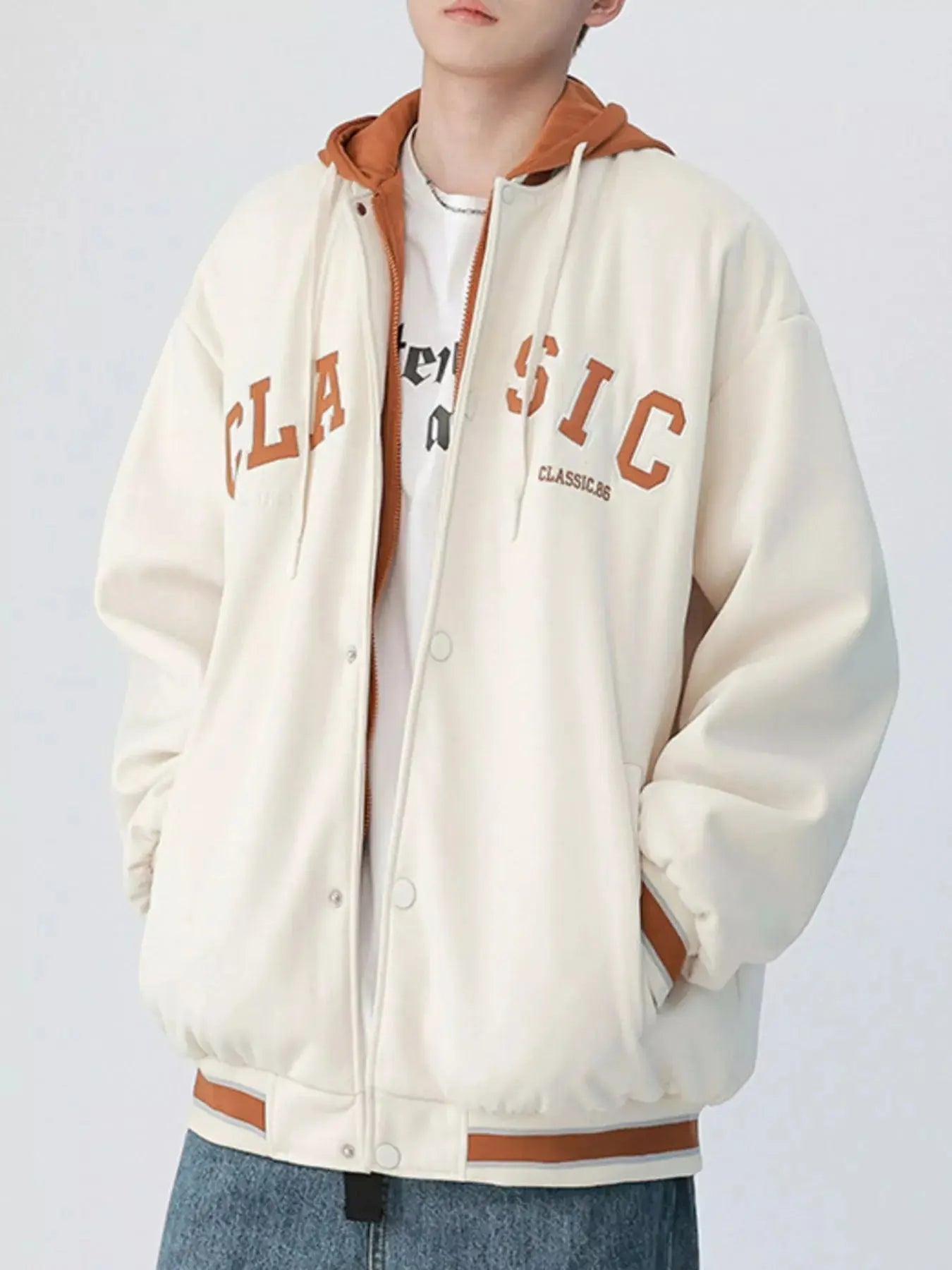 Men's Plus Size Snap Down Long Sleeve Drawstring Hooded Jacket Simply Love