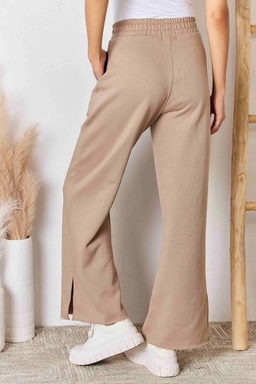 RISEN Wide Waistband Slit Wide Leg Pants.