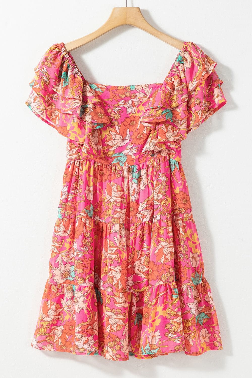 Ruffled Printed Square Neck Dress.