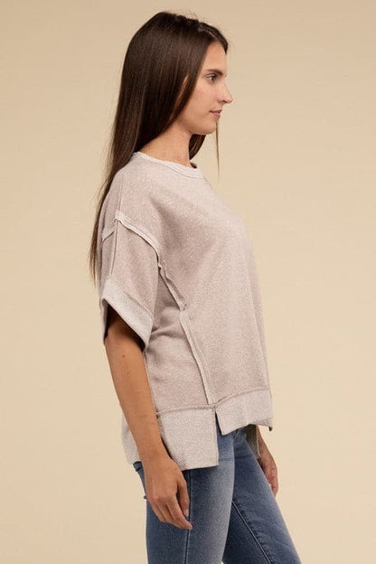 Contrast Trim Top Stitching Drop Shoulder Top.