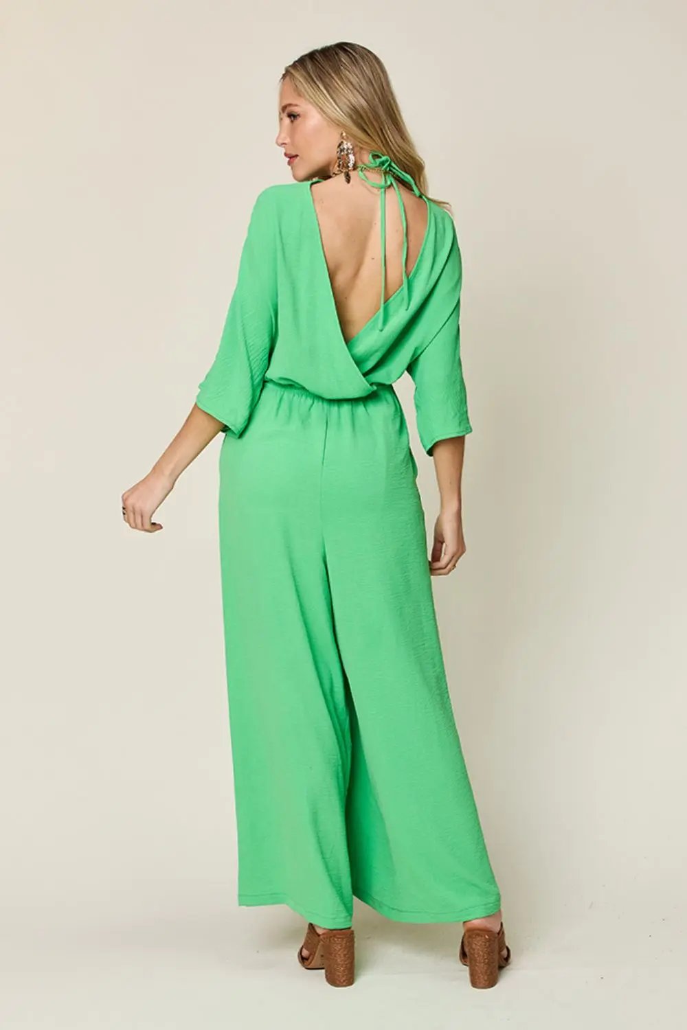 Double Take Full Size Half Sleeve Wide Leg Jumpsuit - Love Salve