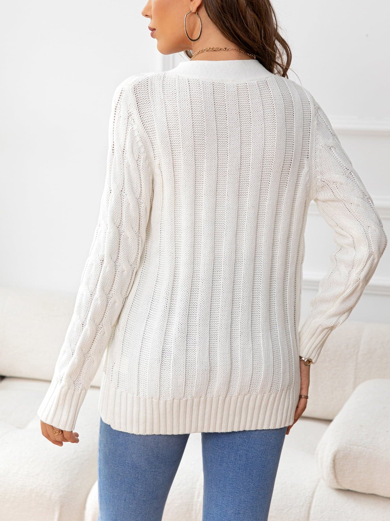 Button Down Cable-Knit Cardigan.