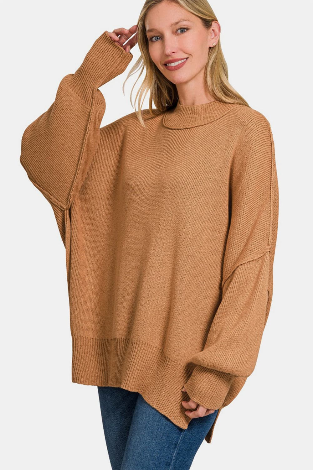 Zenana Side Sit Oversize Sweater.