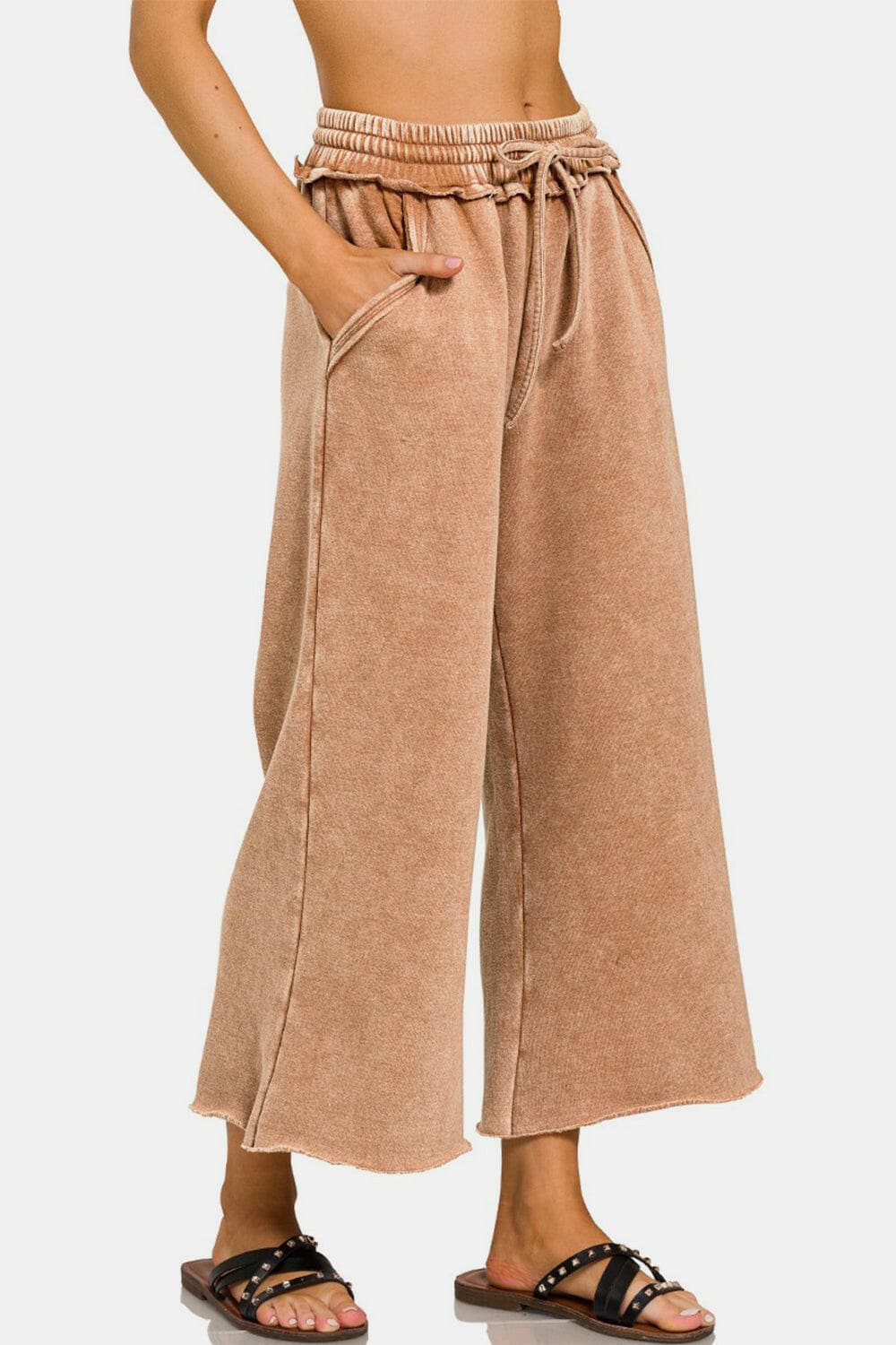 Zenana Acid Wash Fleece Wide Leg Pants.