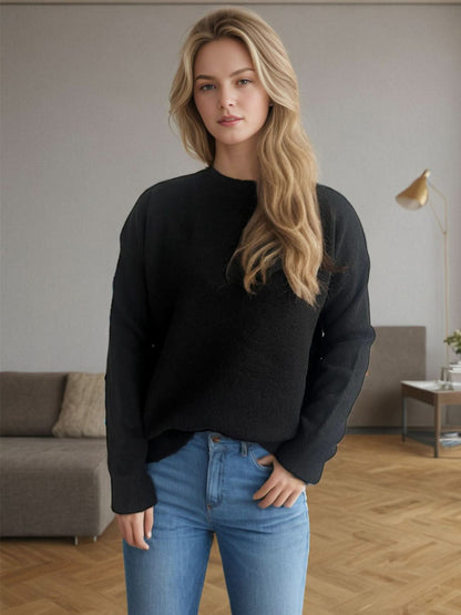 Round Neck Drop Shoulder Long Sleeve Sweater