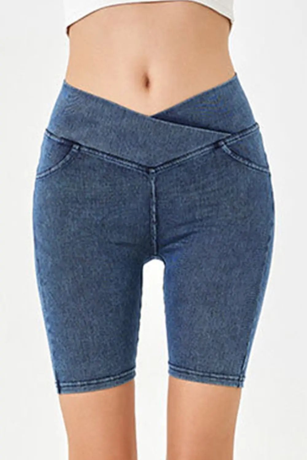 Basic Bae Asymmetrical Waist Denim Shorts with Pockets - Love Salve