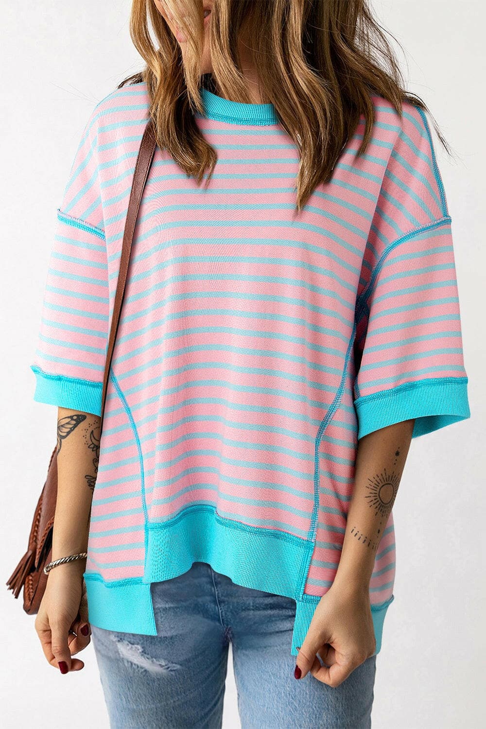 Striped Round Neck Half Sleeve T-Shirt.