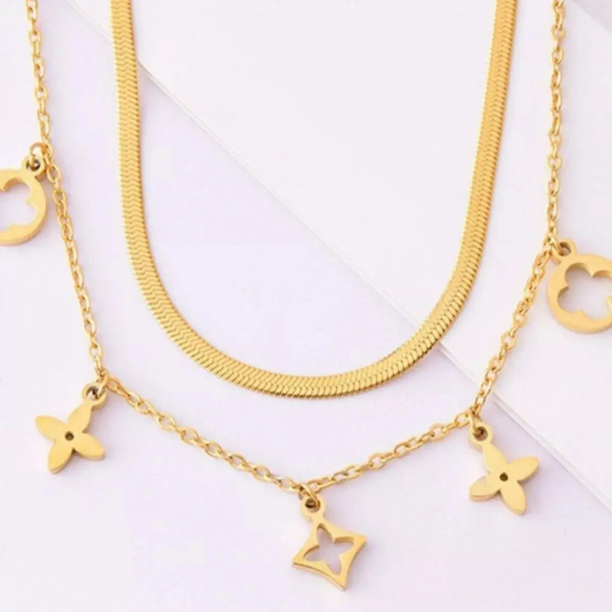 18K Gold Plated Double Layered Charm Necklace With Flower And Star Charms Simply Love