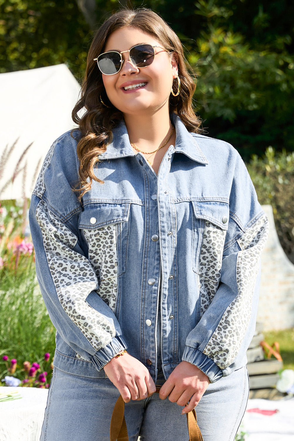 Beau Blue Leopard Patchwork Flap Denim Jacket Plus Size Dear-Lover Dropshipping