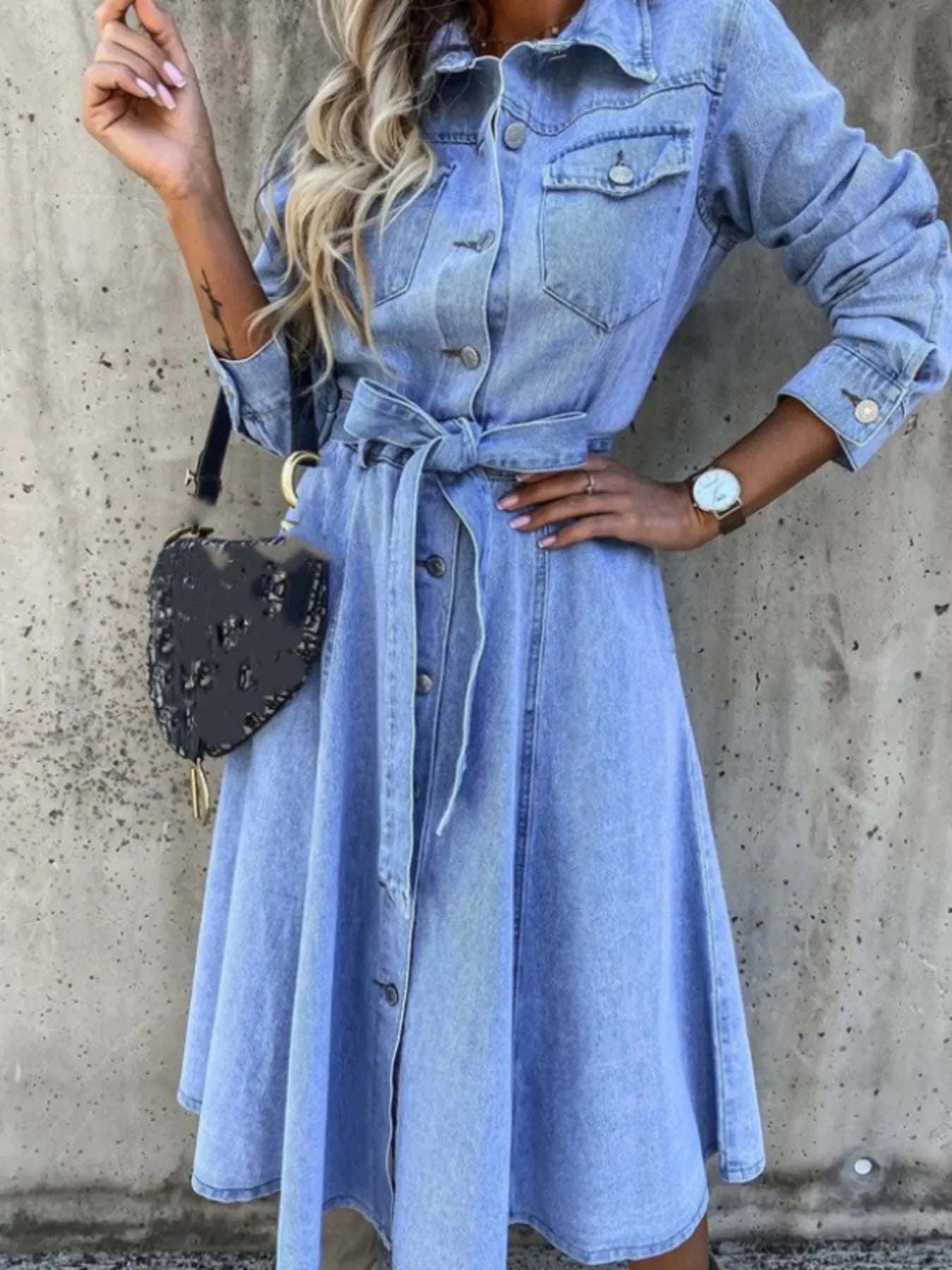 Full Size Tie Waist Button Front Denim Shirt Dress Plus Size Coco’s Tee Boutique