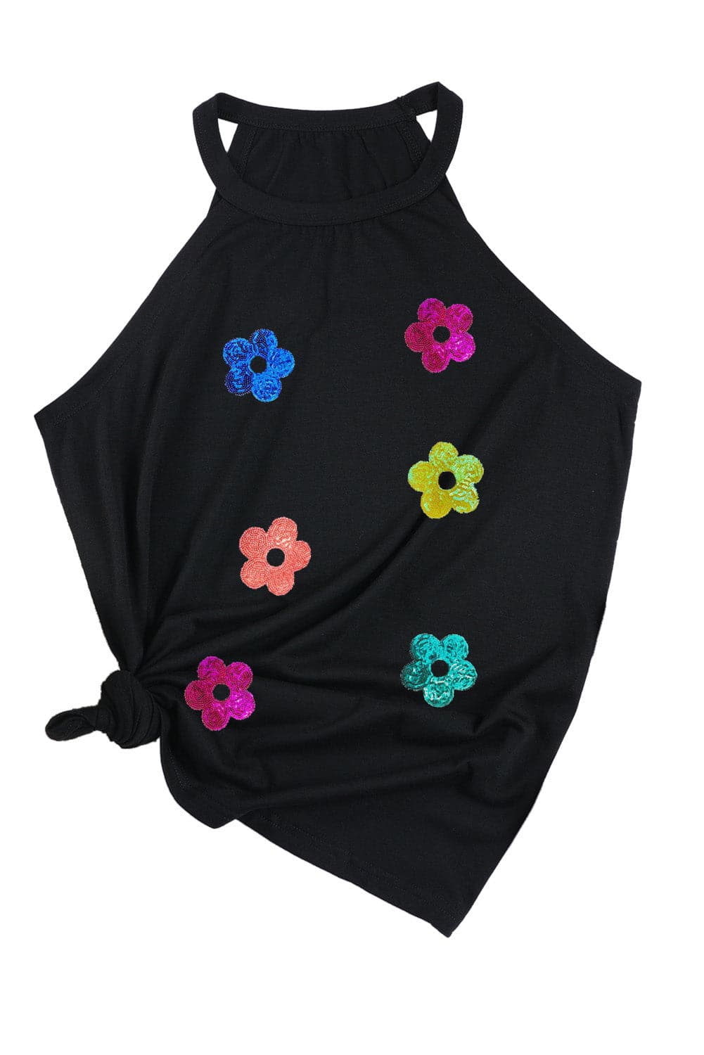 Sequin Flower Round Neck Tank.