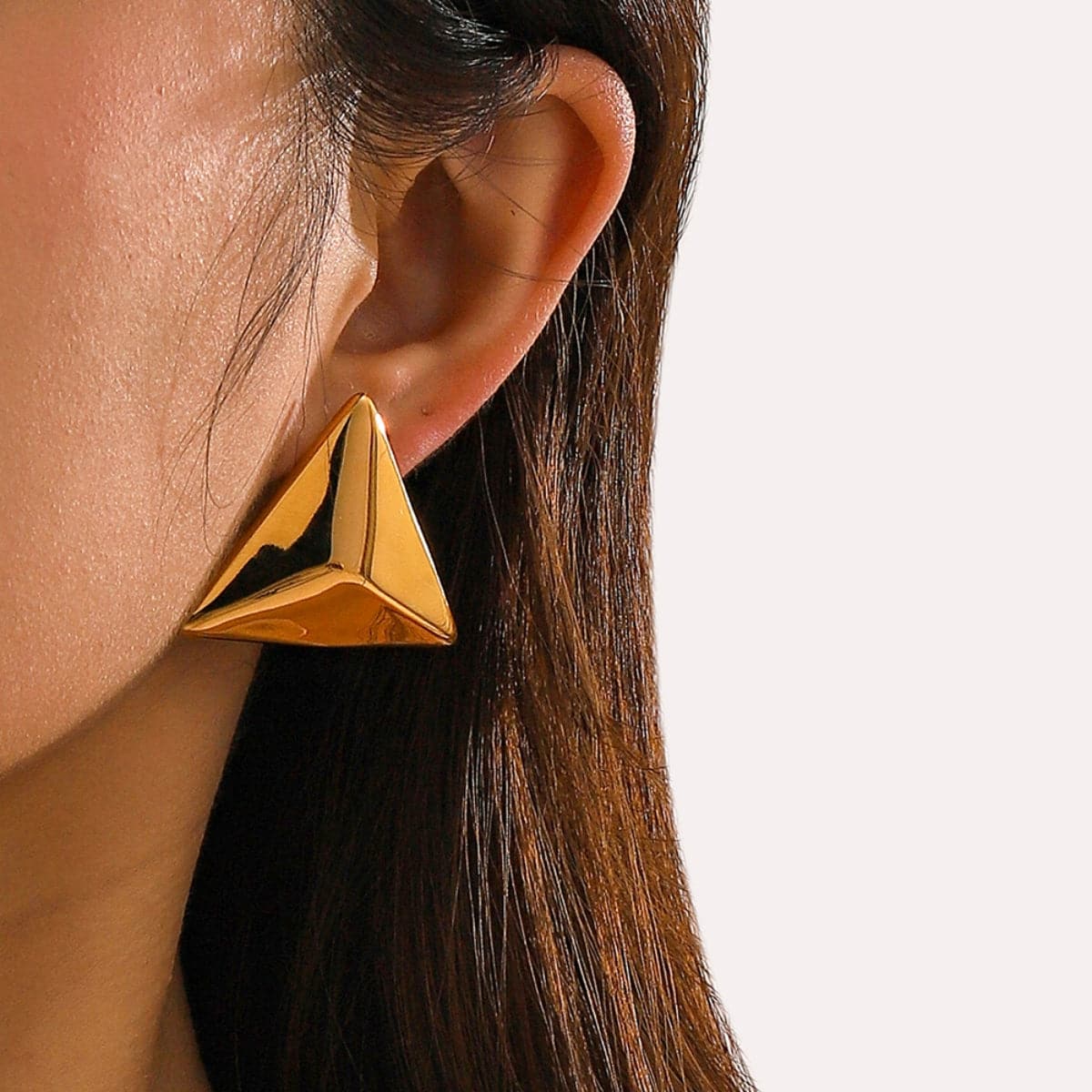 Stainless Steel 3D Triangle Earrings.