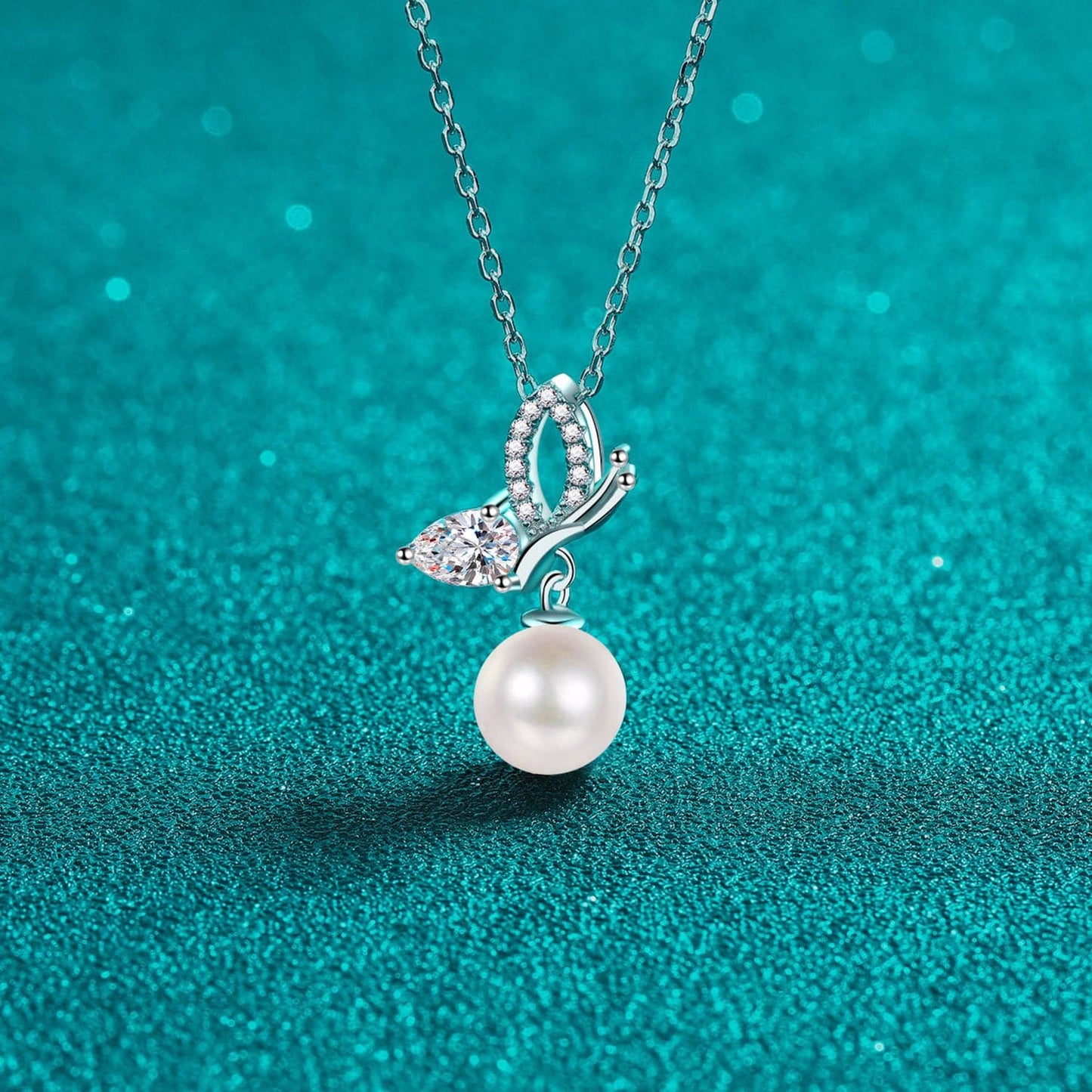 Natural Pearl Pendant Moissanite 925 Sterling Silver Necklace.