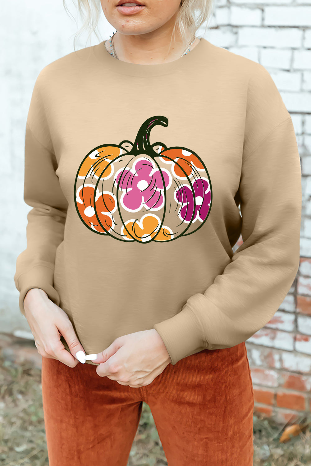 Khaki pumpkin graphic sweatshirt