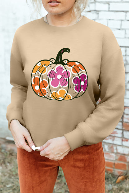 Khaki pumpkin graphic sweatshirt with drop shoulder design for Halloween fun