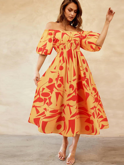 Printed Off-Shoulder Balloon Sleeve DressStep into Style with our Printed Off-Shoulder Balloon Sleeve Dress
 
 
Chic and Trendy: Elevate your wardrobe with this stylish off-shoulder dress featuring balloon Love Salve -Shoulder Balloon Sleeve DressColor