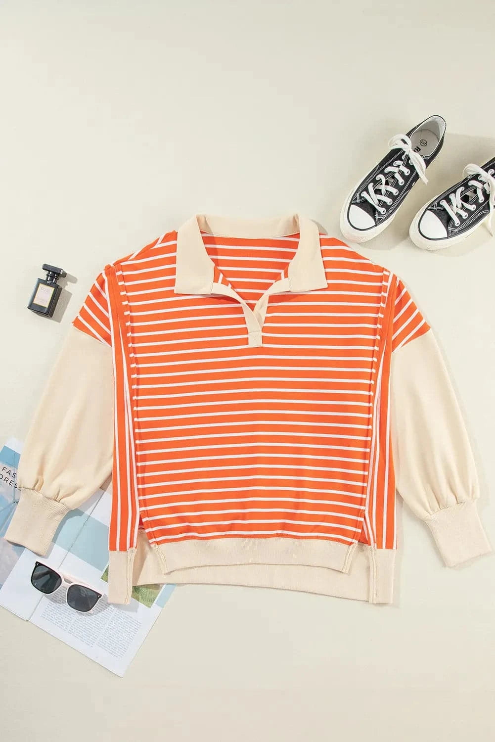 Chic striped long sleeve top