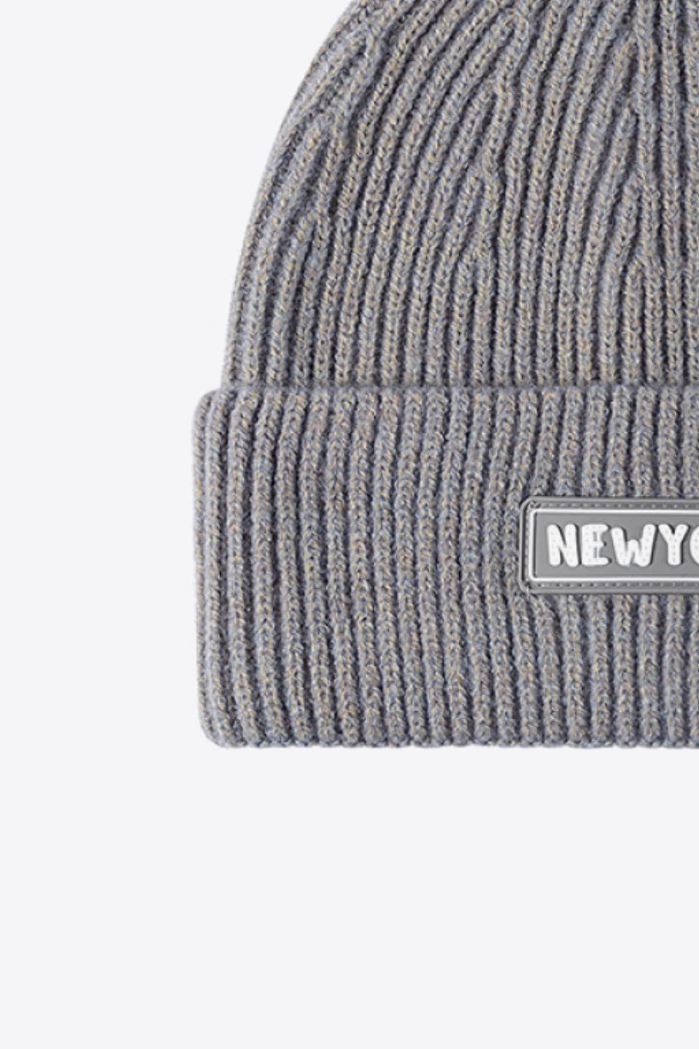 NEWYORK Patch Rib-Knit Cuffed Beanie.