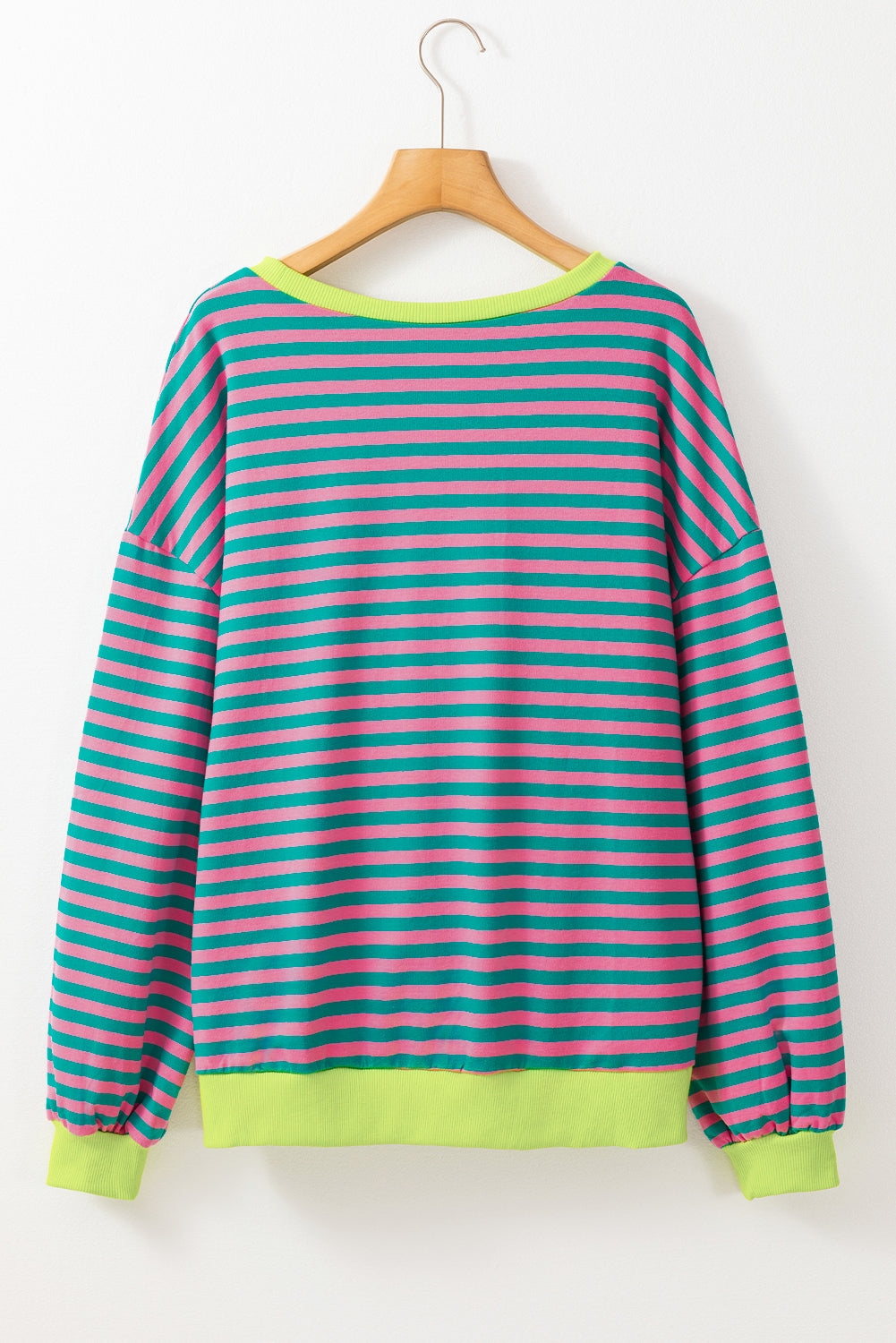 Trendy oversized green striped pullover