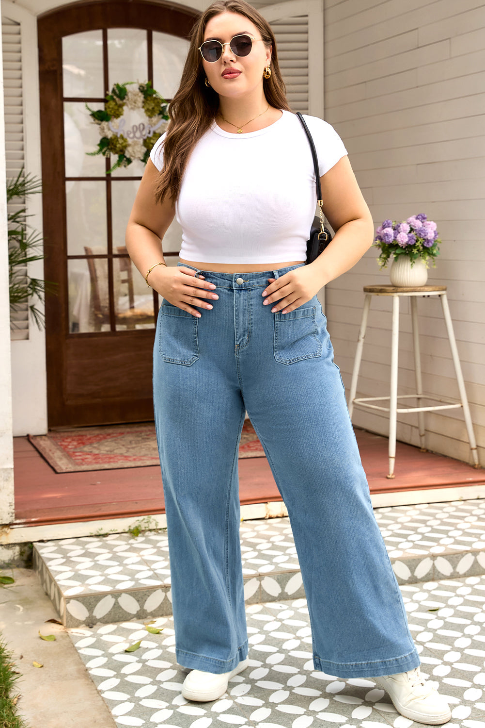 Dear-Lover Dusk Blue Denim Jeans Women's Plus Size Wide Leg Casual, Textured Pockets Dear-Lover Dropshipping