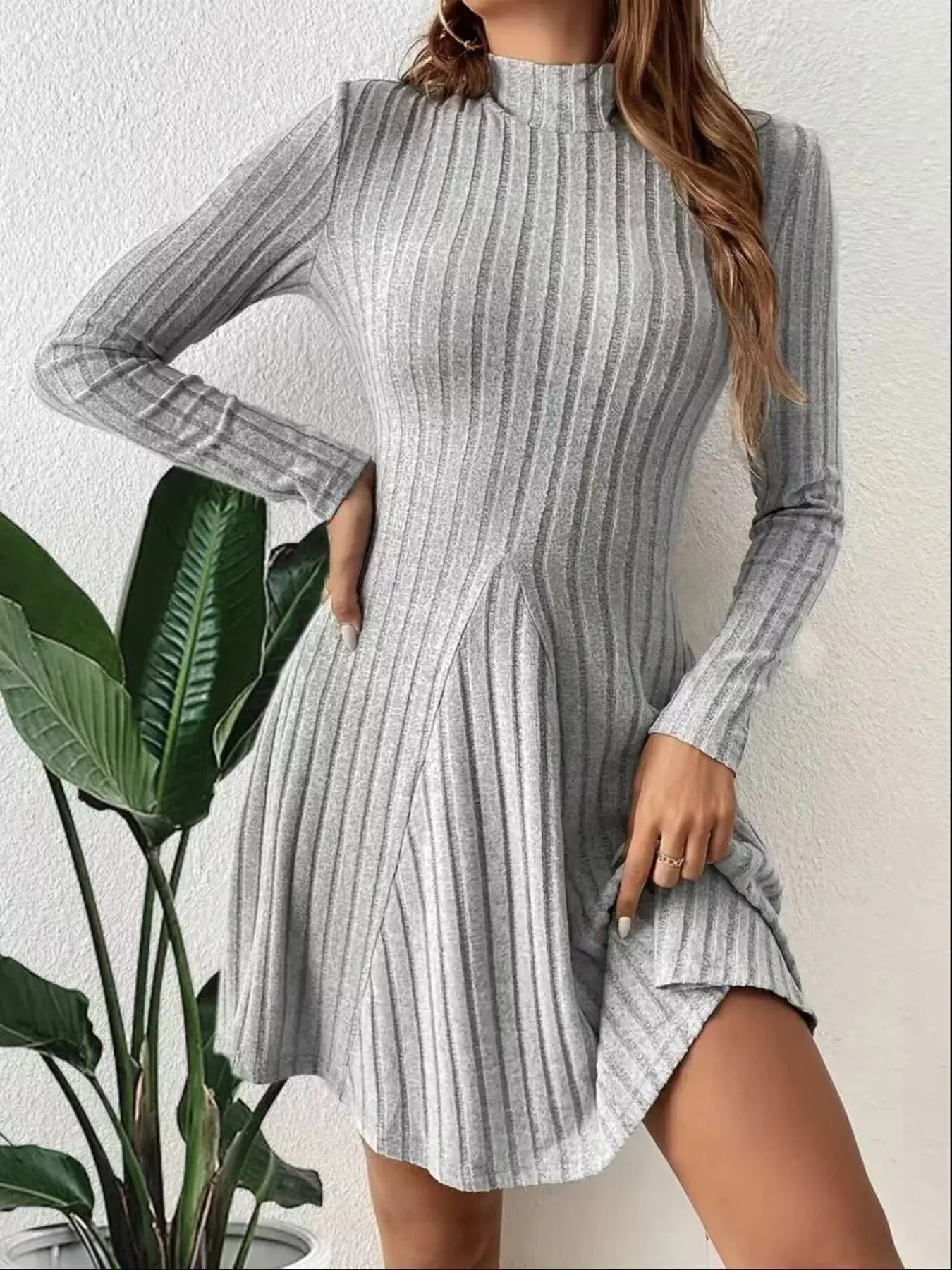 Ribbed Knit Mock Neck Long Sleeve Mini Dress Simply Love