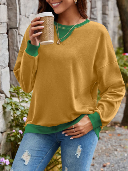 Contrast Round Neck Long Sleeve Sweatshirt.