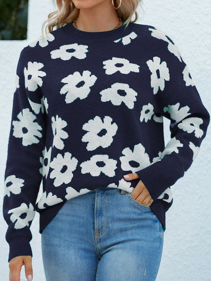 Floral Round Neck Sweater.