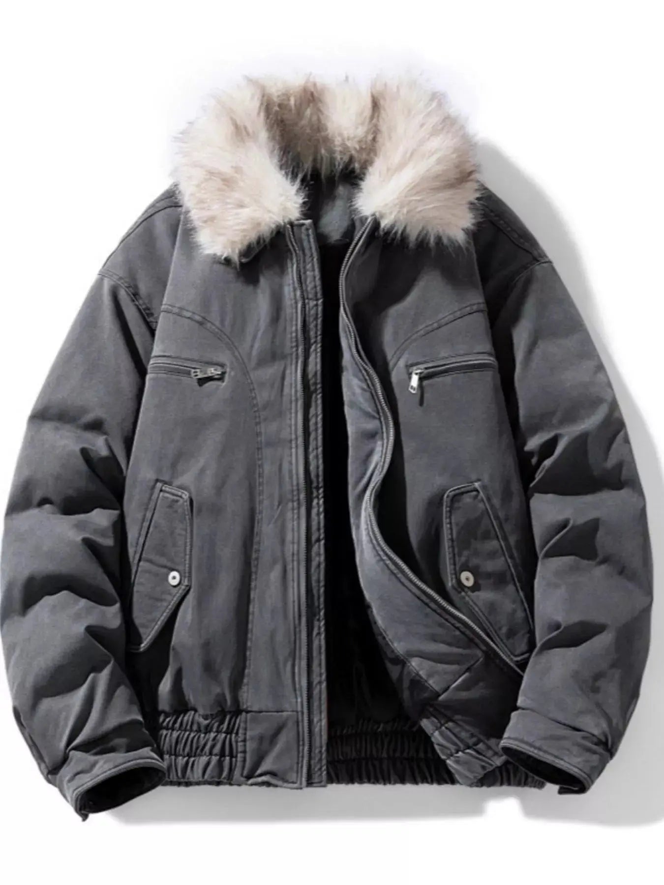 Men's Full Size Fur Collar Zip Up Bomber Jacket Plus Size Simply Love