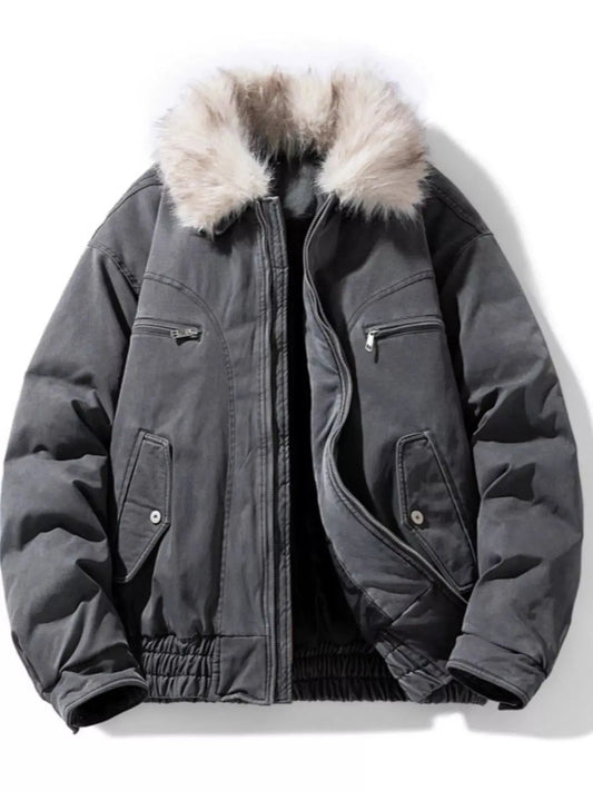 Men's Full Size Fur Collar Zip Up Bomber Jacket Plus Size Simply Love