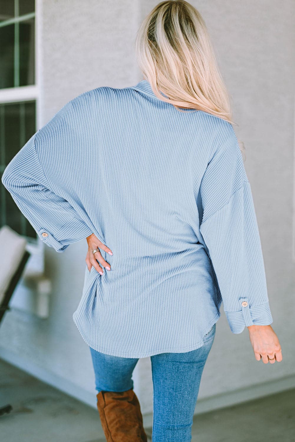 Striped Collared Neck Long Sleeve Shirt.