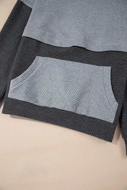 Gray color block drop shoulder hoodie