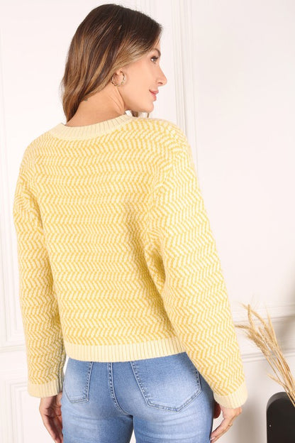 Chic herringbone crew neck sweater for effortless style