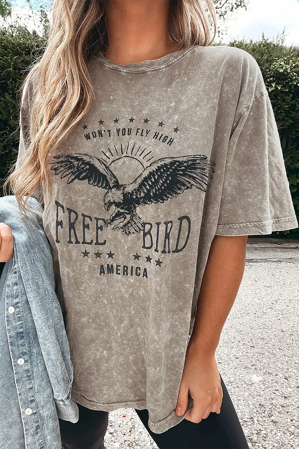 AMERICA FREE BIRD Vintage Graphic Mineral Washed Tee - Product detail view by Simply Love