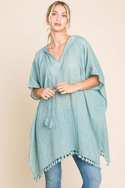 Cotton Bleu by Nu Label Tassel Hem Hooded Cover Up.