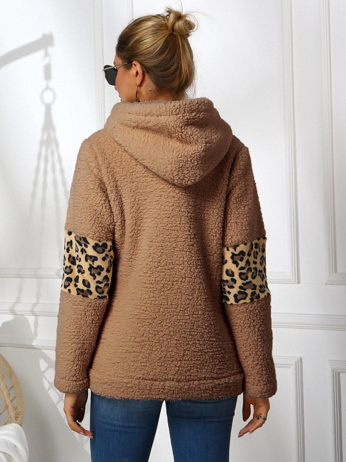 Sherpa Leopard Long Sleeve Hoodie.