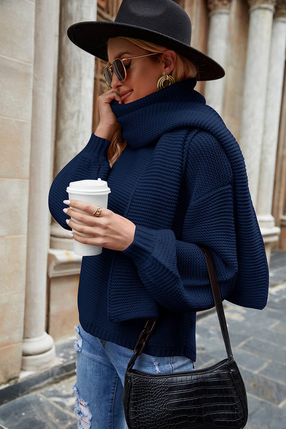 Round Neck Lantern Sleeve Sweater.