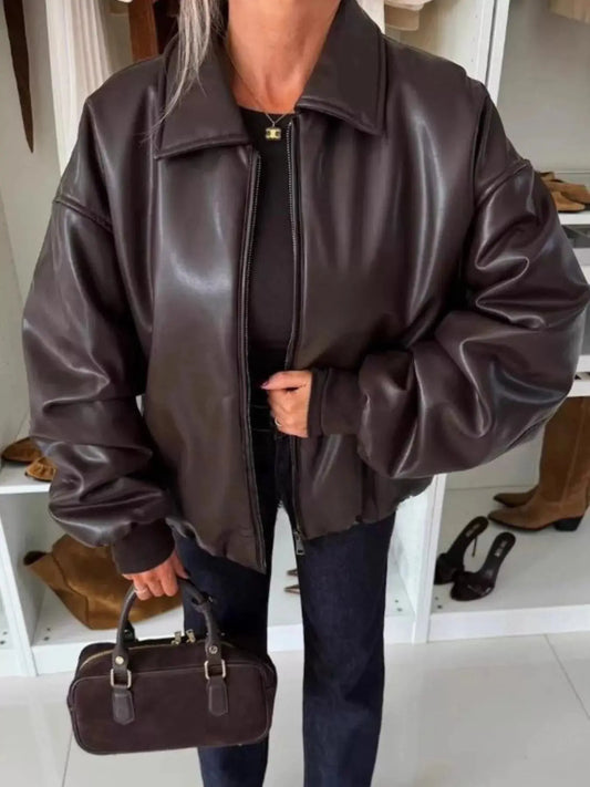 Zip Up Dropped Shoulder Jacket Simply Love