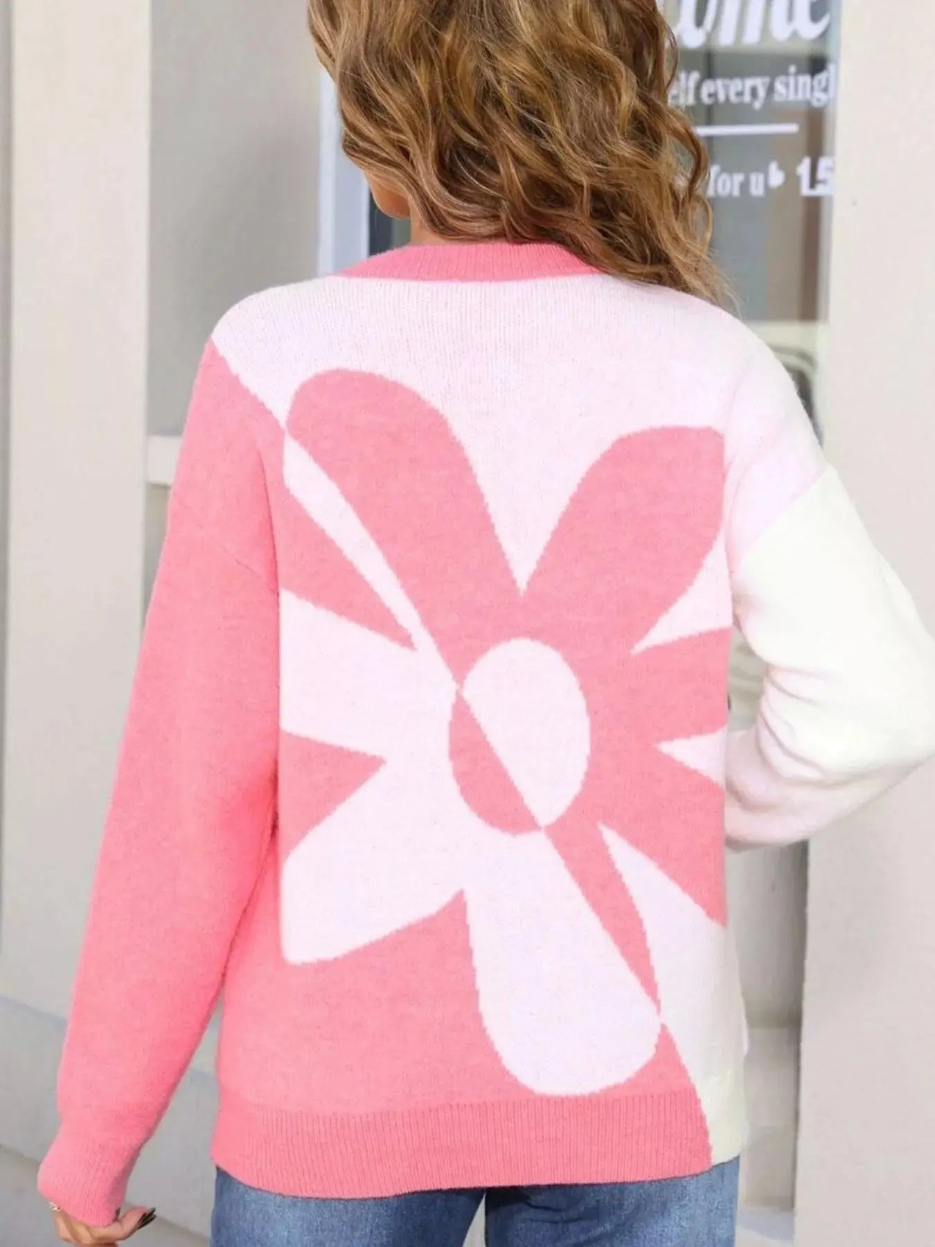 Floral Pattern Color Block Sweater Simply Love