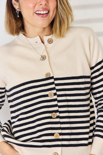 Striped Button Up Long Sleeve Cardigan.