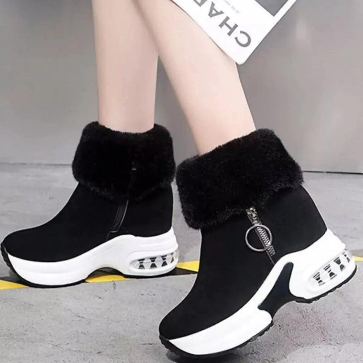 Fuzzy Side Zipper Platform Ankle Boots Simply Love