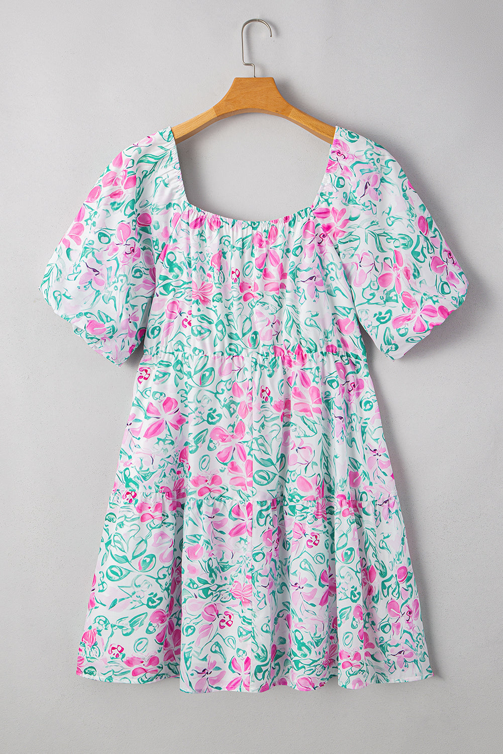White Floral Print Ric-rac Trim Square Neck Plus Size Mini Dress Love Salve