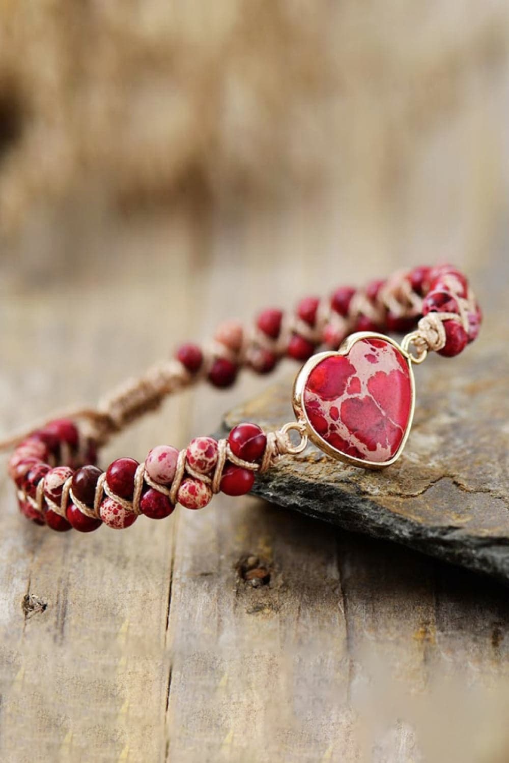 Handmade Heart Shape Natural Stone Bracelet.