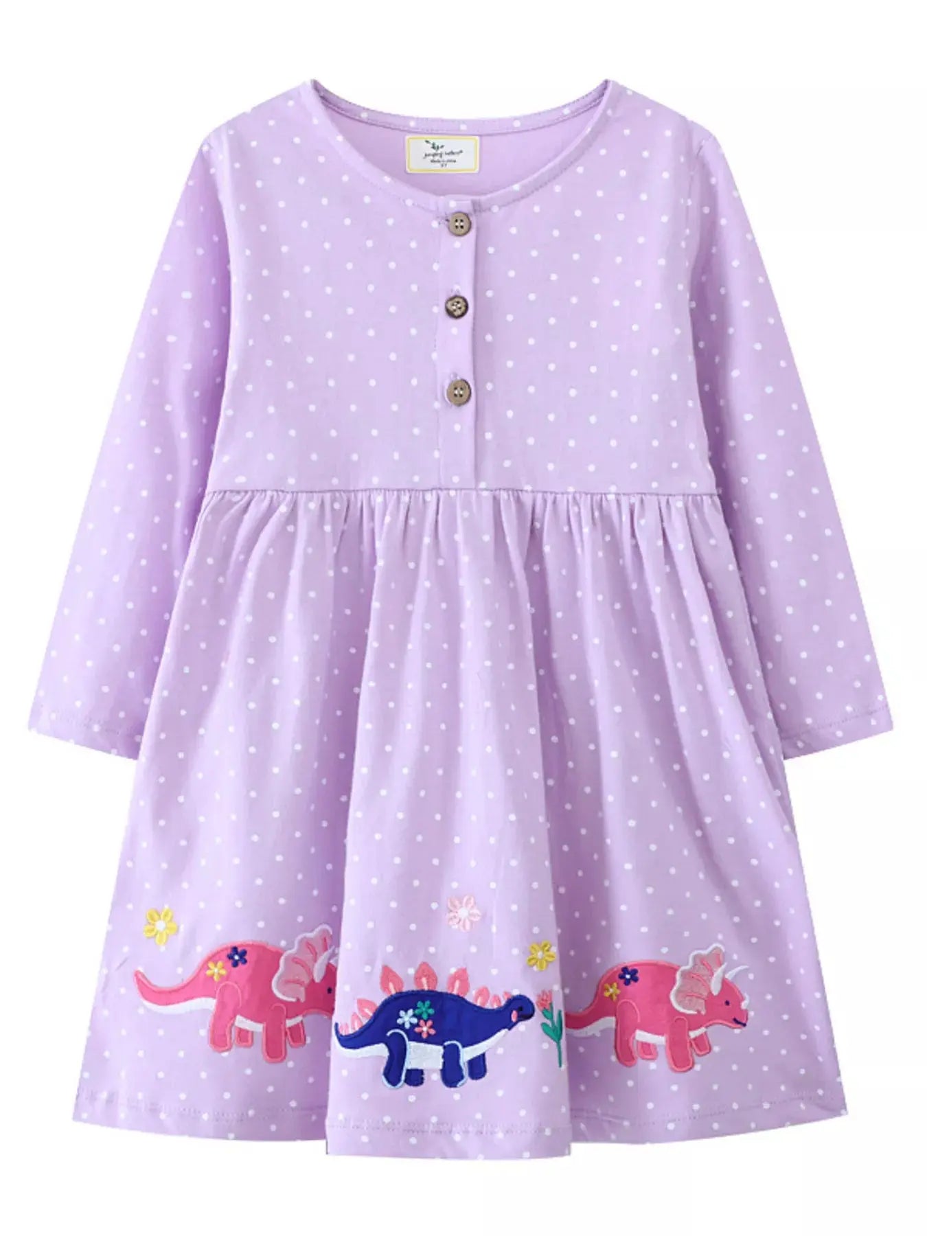 Children's Dinosaur Embroidered Polka Dot Dress Simply Love