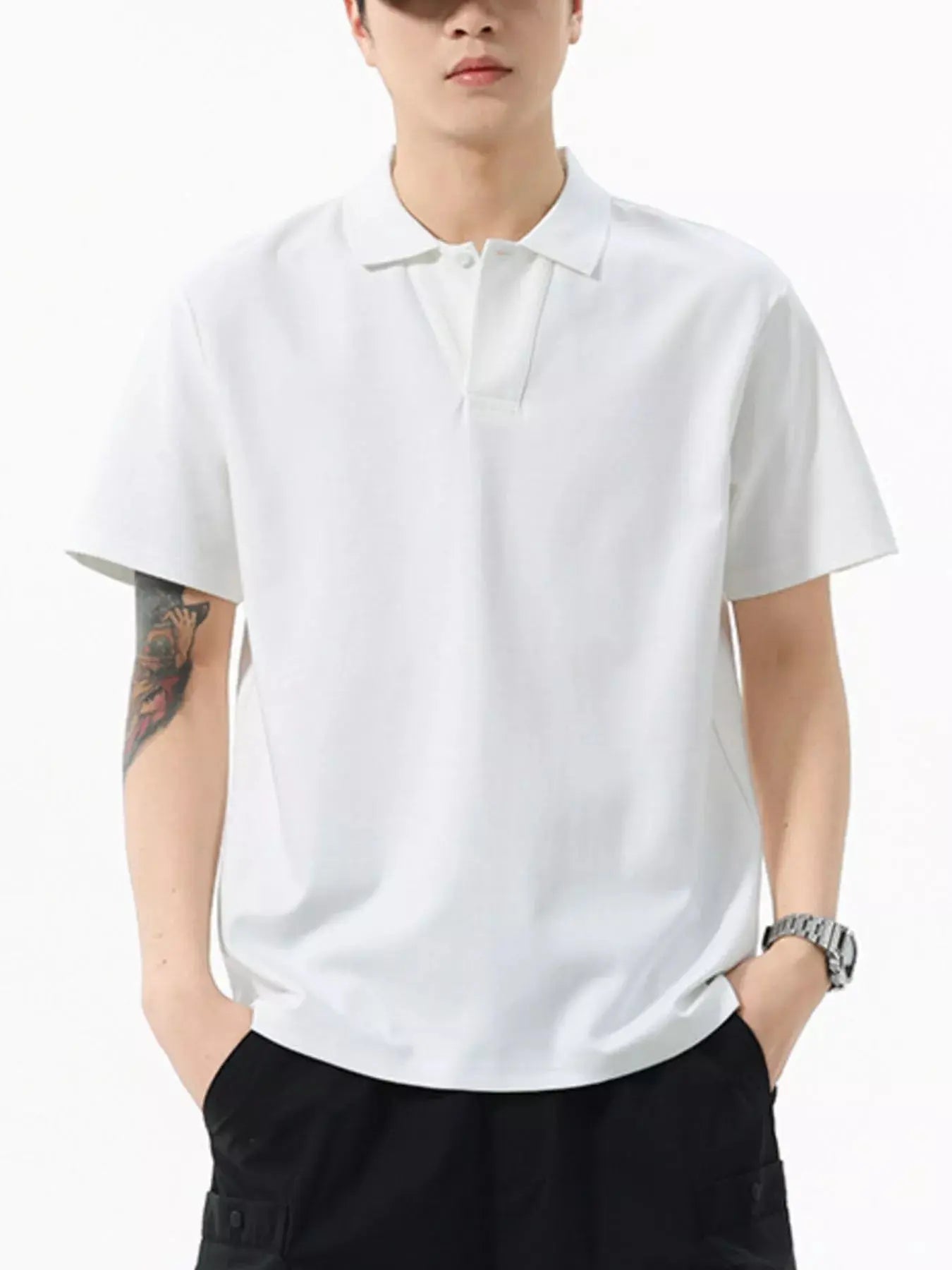 Men's Full Size Solid Color Casual Polo Shirt Plus Size Simply Love