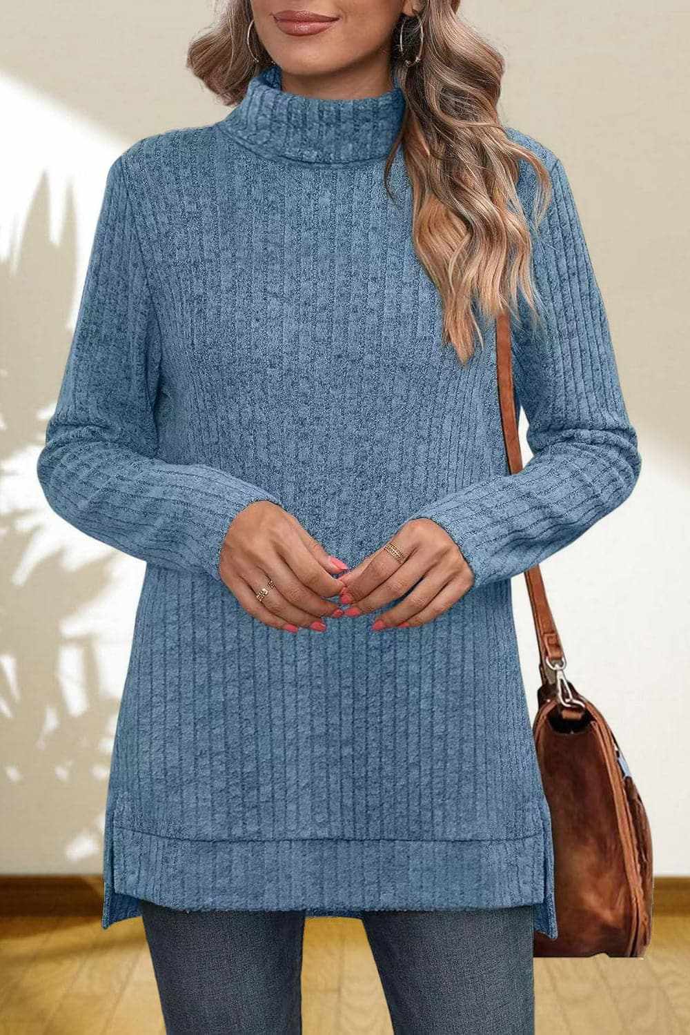 Chic high-low turtleneck top - Love Salve 