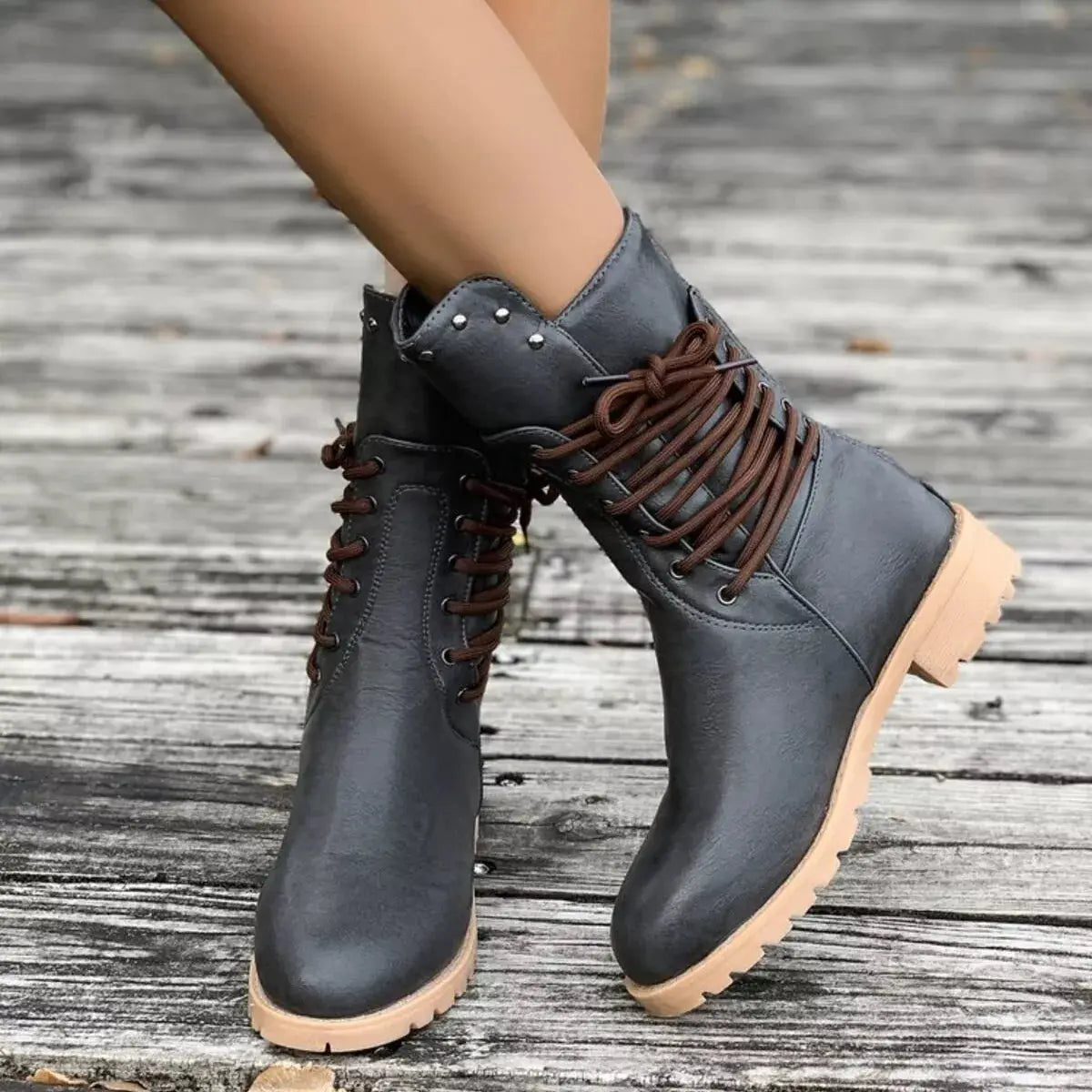 Lace Up Block Heels Boots Simply Love