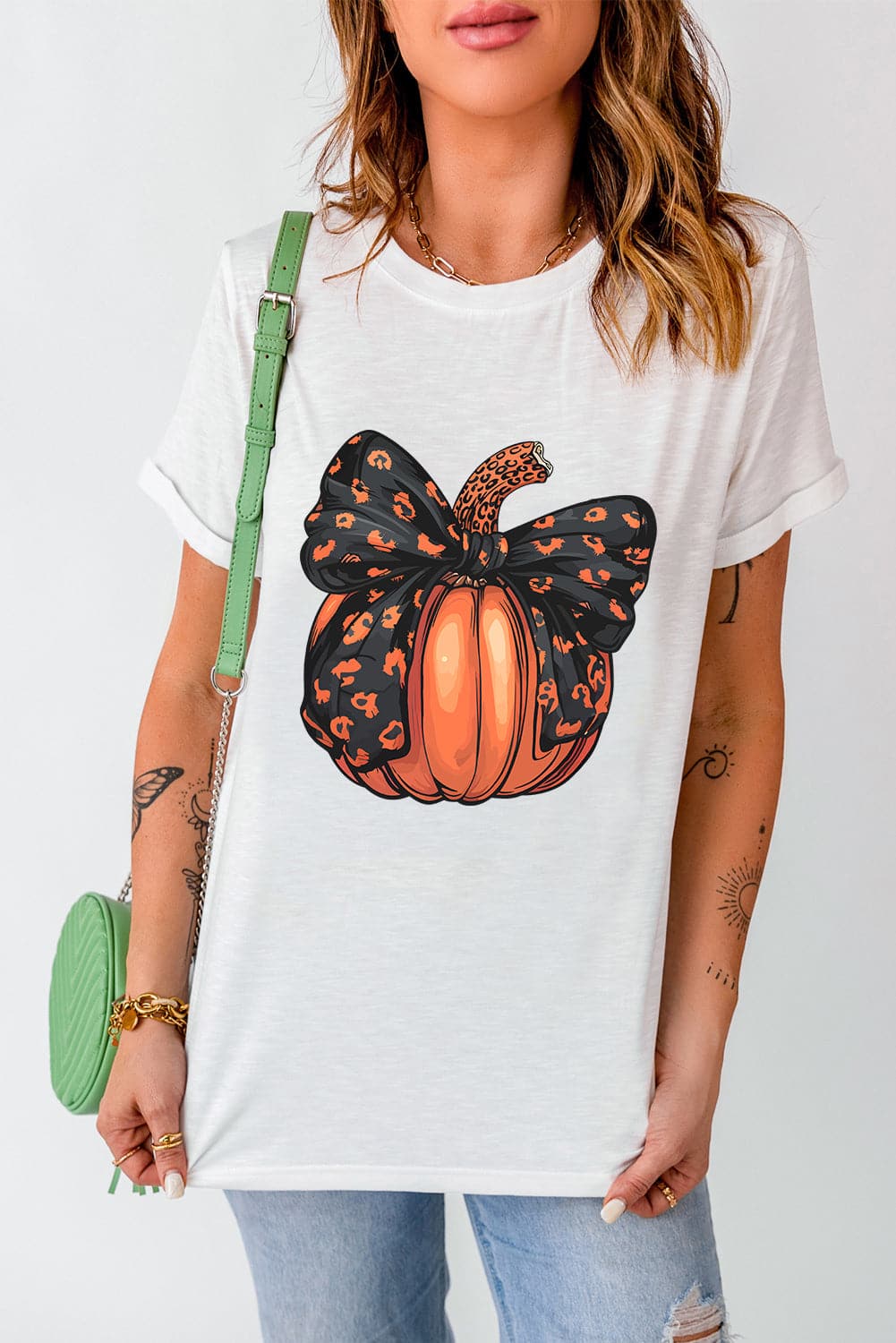 Pumpkin Round Neck Short Sleeve T-Shirt.