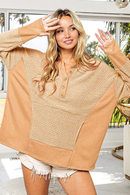 BiBi Thumb Opening Long Sleeve Top with Kangaroo Pocket.