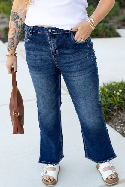 Trendy dirty blue plus size flare jeans