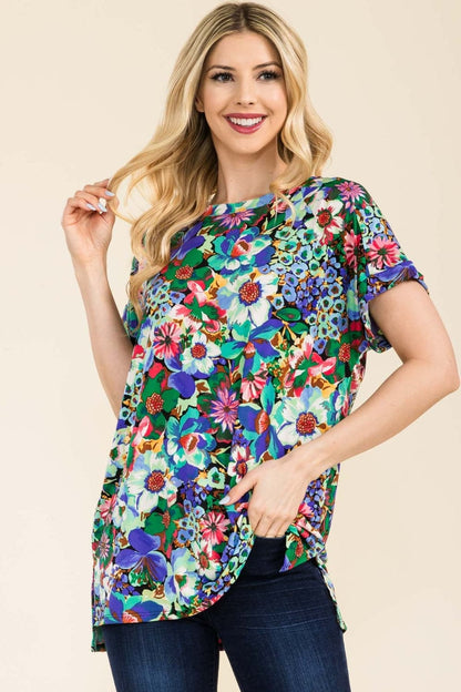 Celeste Full Size Round Neck Short Sleeve Floral T-Shirt.